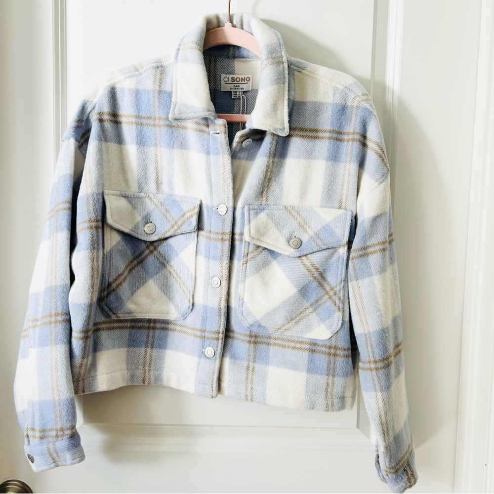 Ci Sono Blue Sky Plaid Jacket Small NWT